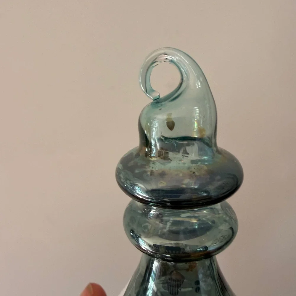 Vintage Style Aqua Blue Mercury Glass Teardrop Hanging Christmas Ornament Finial